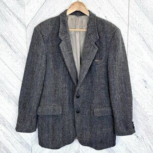 Vintage Harris Tweed Blazer Sport Coat Jacket Mens Size 42R Gray 100% Wool